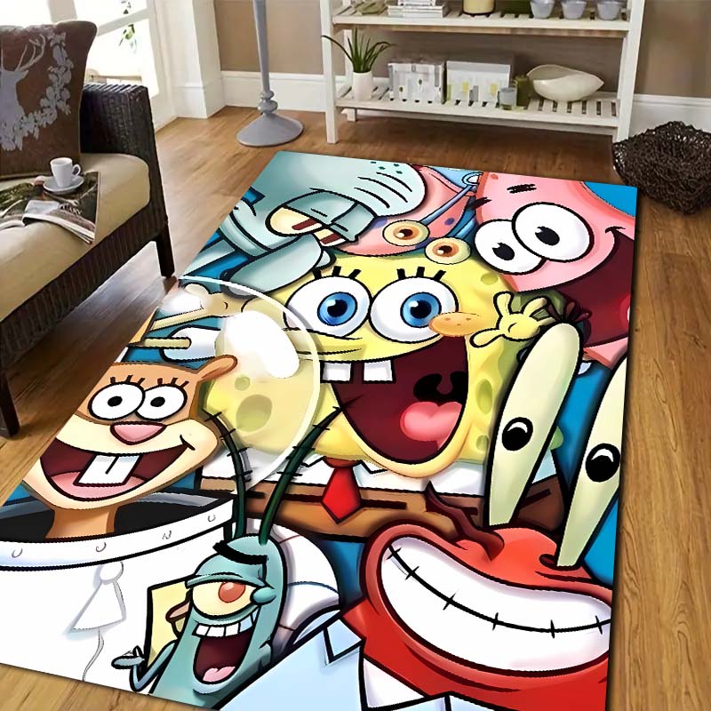 Sponge‑Bob Cartoon Print Area Rug Non‑Slip Floor Mat Soft Carpet For Kids Bedroom Living Room Sofa Indoor Decor Birthday Gift