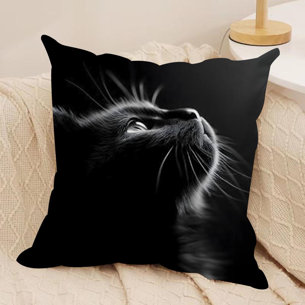Black Cat Cushion Cover Pillowcase Ultra Soft Skin Friendly Fabric Cloud Like Comfort Concealed Zipper