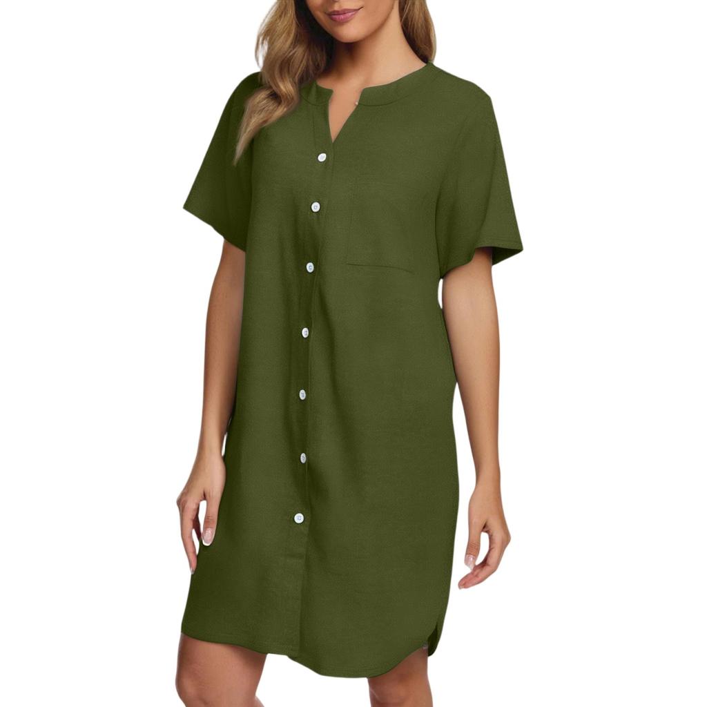 Женское повседневное модное сексуальное короткое однотонное платье-ночная рубашка с коротким рукавом