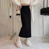 Women Maxi Skirt Elastic High Waist Hip Wrapped Long Skirt Solid Color Casual Knitting Skirt Daily Wear