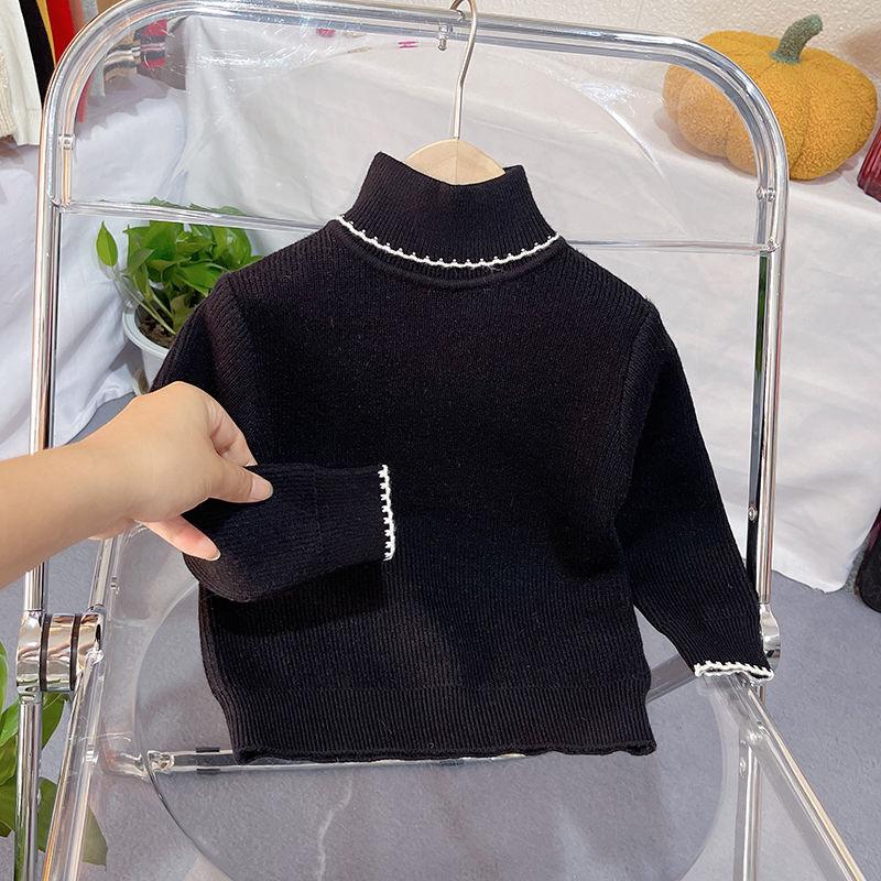 Свитер с высоким воротом для девочек с интегрированным бархатным детским пуловером для осени и зимы, стильная детская одежда с дополнительной бархатной базовой рубашкой