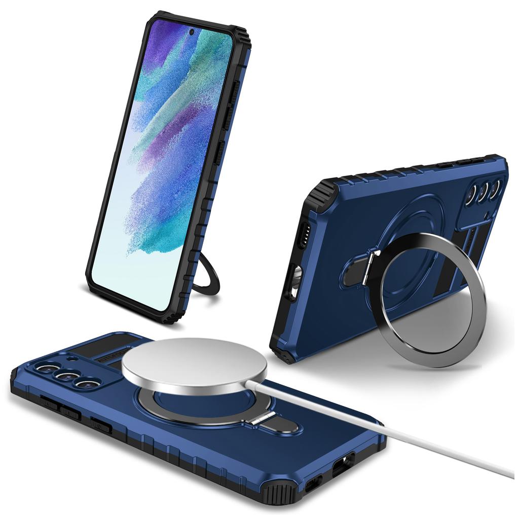 Для Samsung Galaxy S21 FE 5G Магнитный Чехол для Телефона из PC+TPU с Держателем-Кольцом и Подставкой