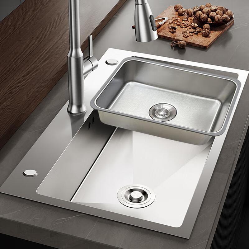 ZISIZ Kitchen Stainless Steel Deepened Basin-in-Basin