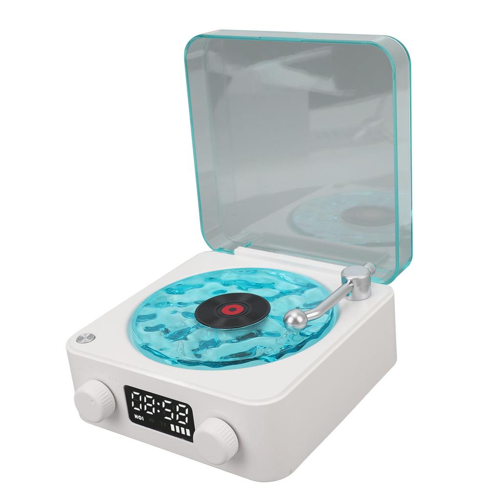 Винтажный проигрыватель Bluetooth-динамик 4 режима Портативный беспроводной проигрыватель Стереодинамик с часами и мягким ночником