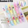 6Pcs Cute Beauty Labubu Neutral Pen Head School Writing Exam Soft Grip Smooth Speed Drying 0.5mm Black Pen Student Learning Essential Back To School