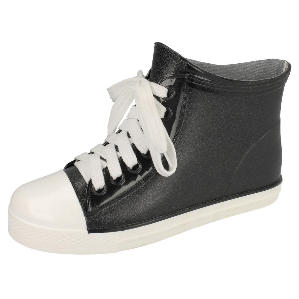 Spot On Womens/Ladies Baseball Style Lace Up Ankle Wellington Boots