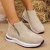 Fashion Women's Casual Suede Ankle Sneakers Lightweight Non Slip Platform Walking Shoes Woman Comfy Fashion Double Zipper Sports Shoes