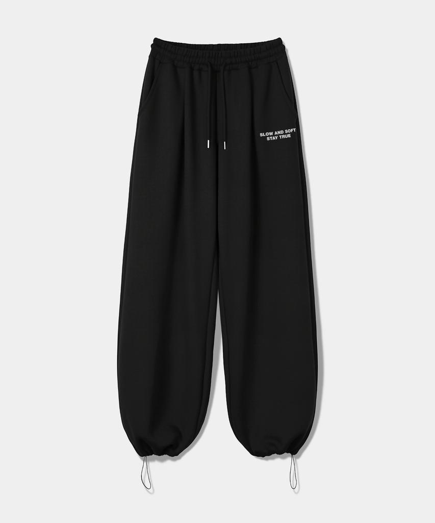 PRINOAR [Fleece Line Option] Statement String Single-Pleat Wide Pants - Black