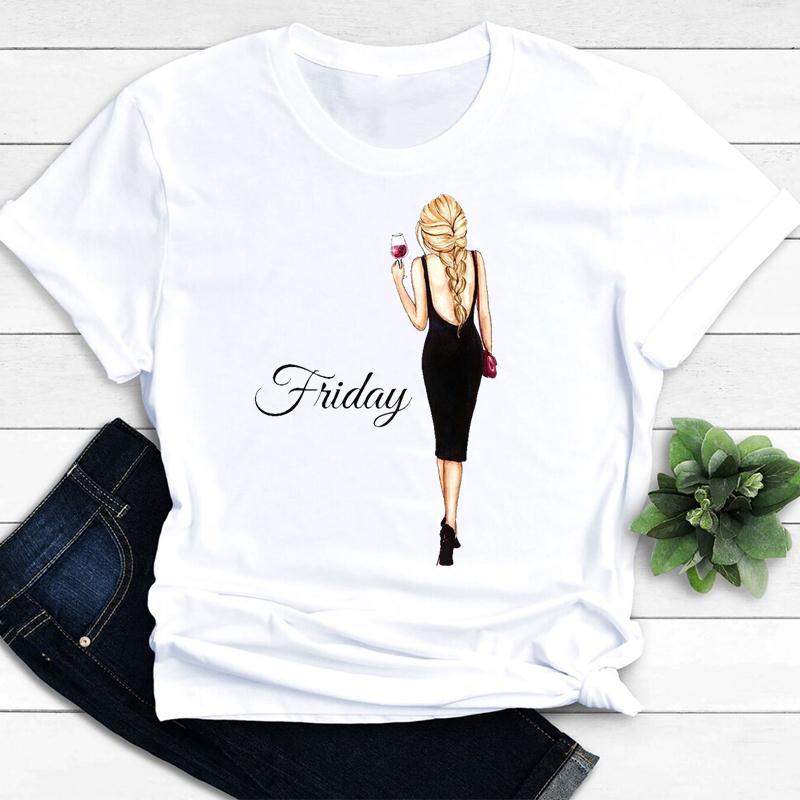 Women's Vintage Tee Color Wine Glass Print a Generation Hair Base Shirt Trend Aesthetic Graphic T Shirts Casual Tops
