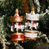 6Pcs Wooden Carousel Christmas Ornament Xmas Tree Hand-painted Merry-Go-Round Hanging Decoration Home Office Holiday Party Pendant