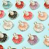 10/20/30pcs Alloy Material 8-color Clam Shell Pendant with Plastic Decorative Beads, Used for Necklace and Jewelry Making
