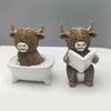 Highland Cow Statue Mini Figurine Realistic Looking Funny Highland Cattle Statue Animal Sculpture Ornament