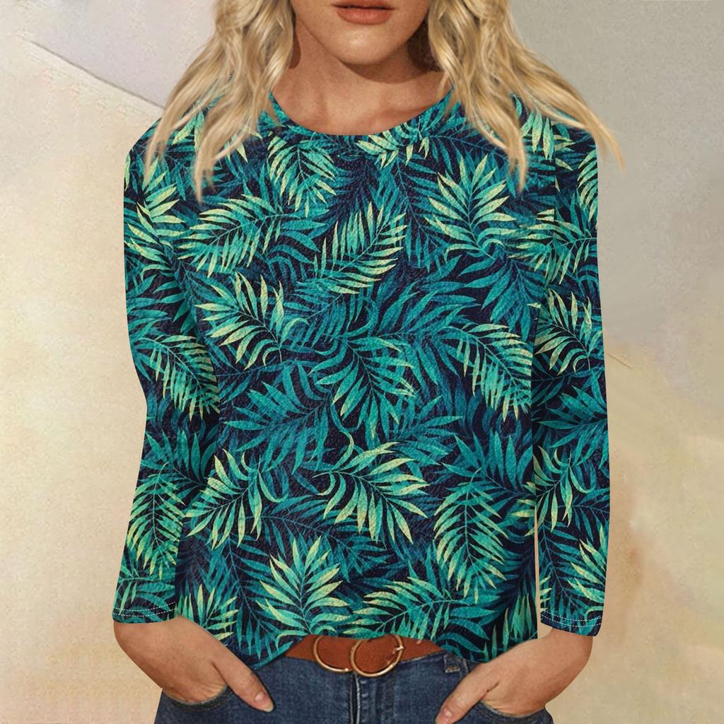 Женская модная повседневная фланелевая футболка с длинным рукавом и круглым вырезом с принтом