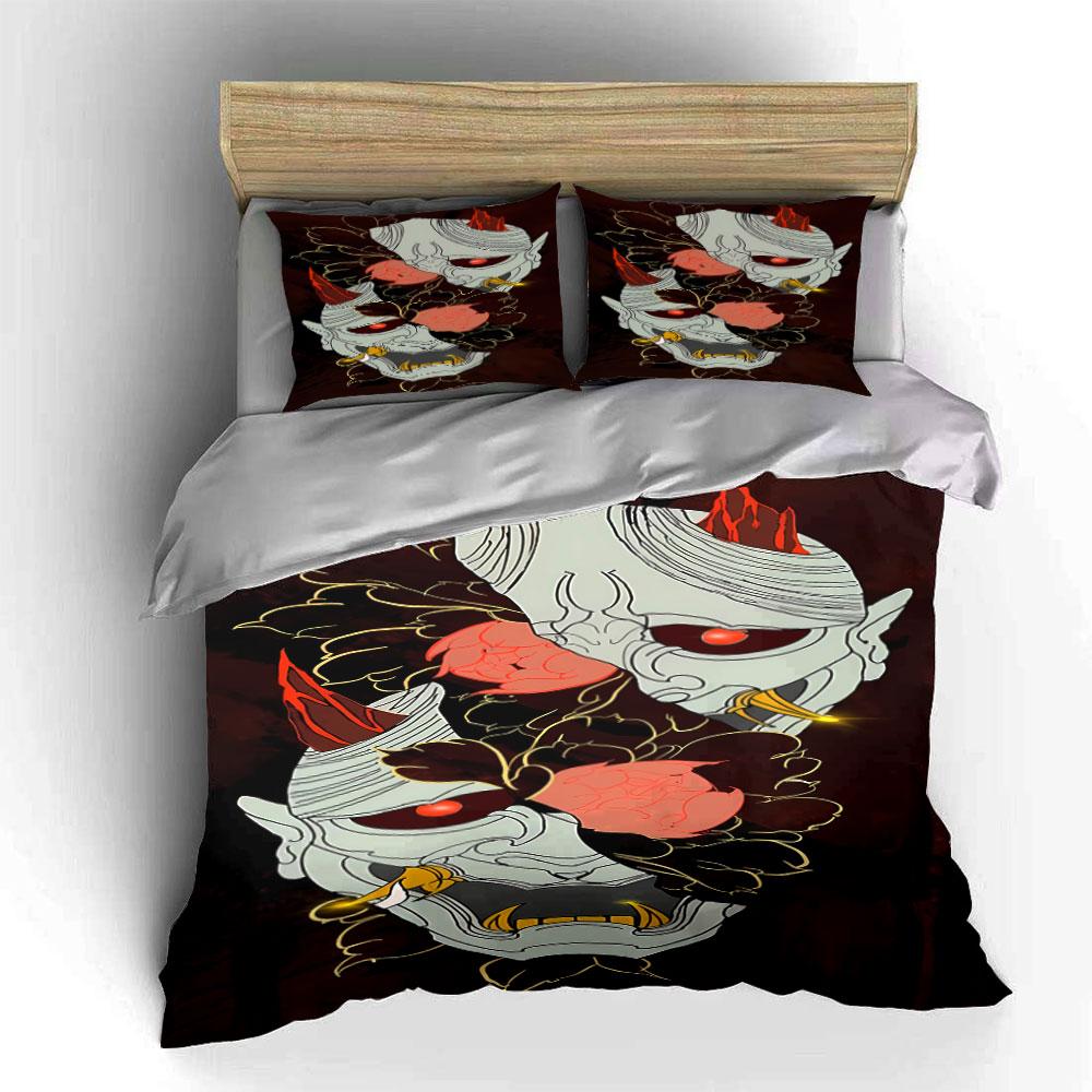 Demon masks with flames. Bedding sets Duvet cover sets Duvet covers Pillowcases(1*Duvet Cover 2*Pillowcases without duvet insert)