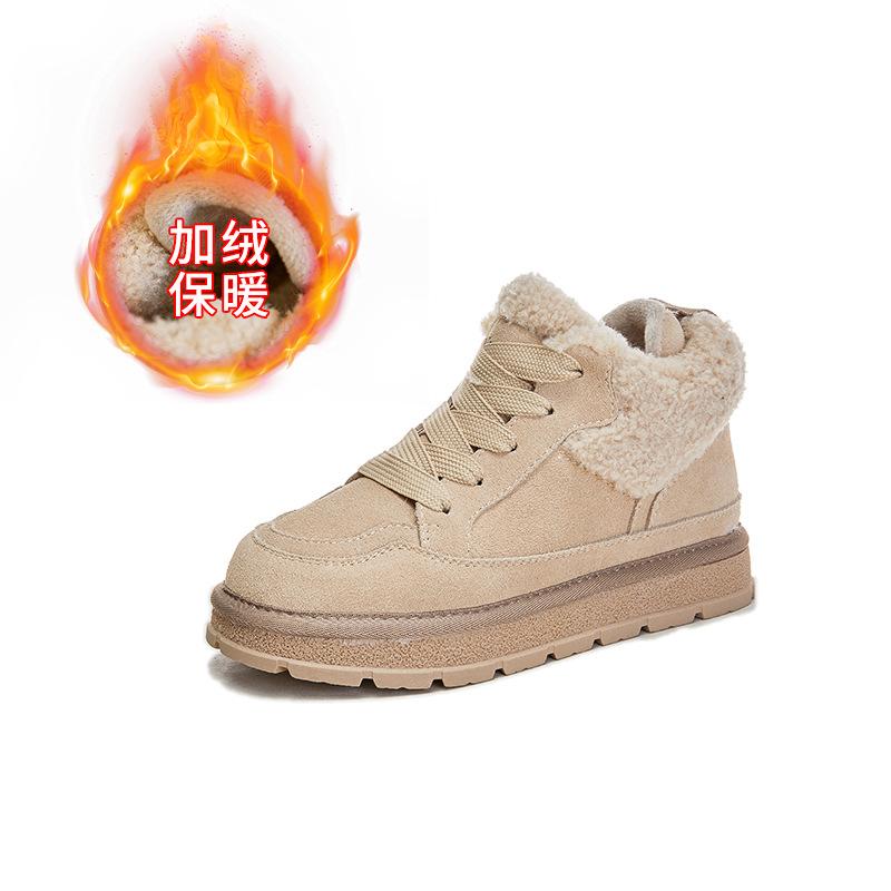 Кожаные зимние ботинки женские 2025 зима новые плюшевые плюшевые балетки повседневные теплые женские ботинки универсальные ботинки женские