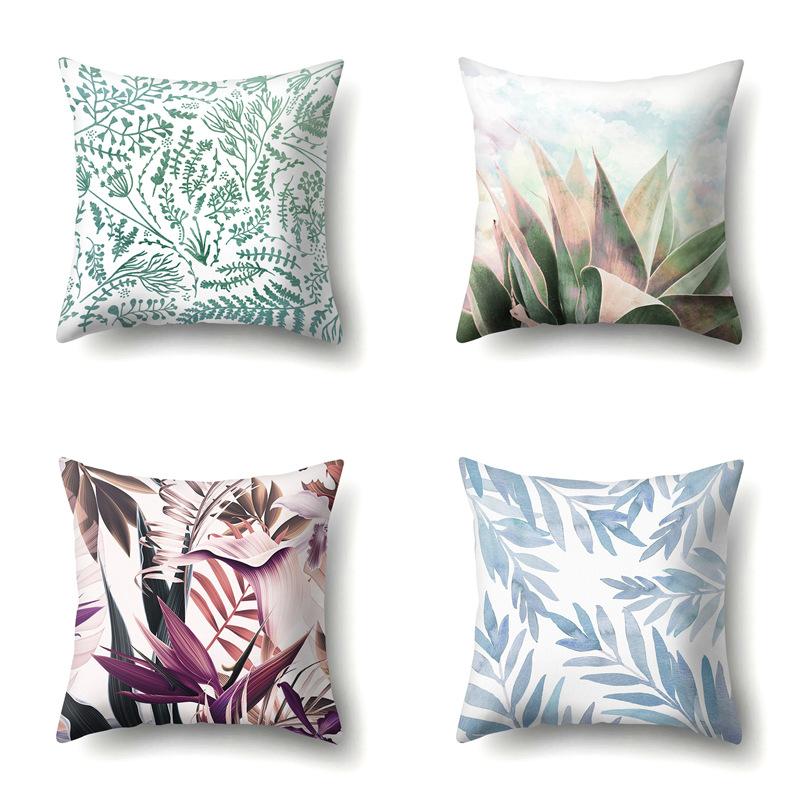 Полиэстеровая наволочка Декоративные цветы Домашнее растение Принт Наволочка Поясничная подушка Чехол на подушку для дивана