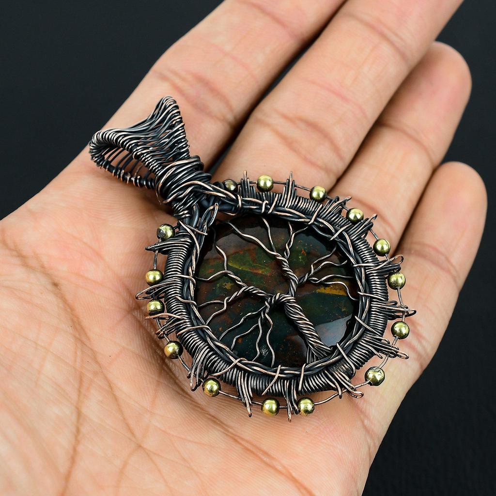 Древо жизни кровавый камень драгоценный камень чистая медная проволока обертка ручной работы уникальный ювелирный кулон