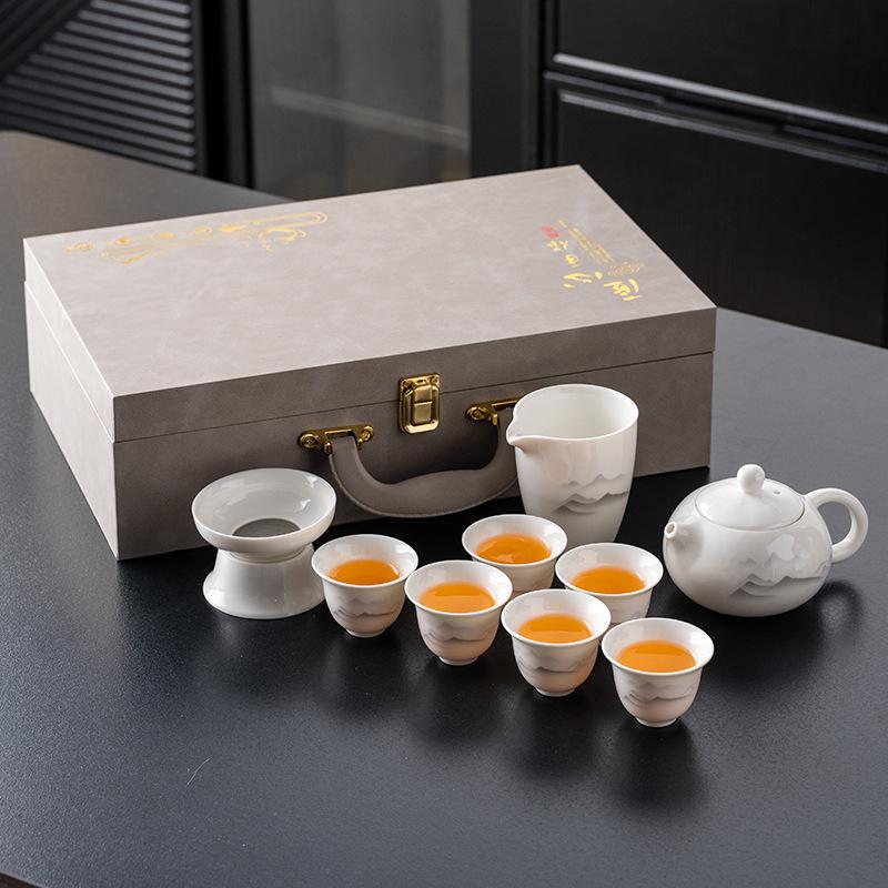 Suet Jade White Porcelain Xishi Pot Set, a Complete Set of Kung Fu Tea Sets, High-end Business Souvenirs, Gift Boxes, Boutique Products