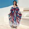 Boho Butterfly Printed V-neck Loose Kaftan Beach Dress 2024 Summer Women Beachwear Bathing Suit Cover Up Casual Loungewear Q1588