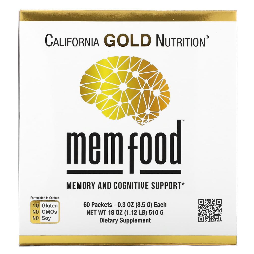 Mem Food, Memory & Cognition Booster, Mem Blend, L-Serine, Organic Reishi Mushrooms, Blueberry Juice Powder, 60 Packets, 8.5G (0.3Oz) Per Packet