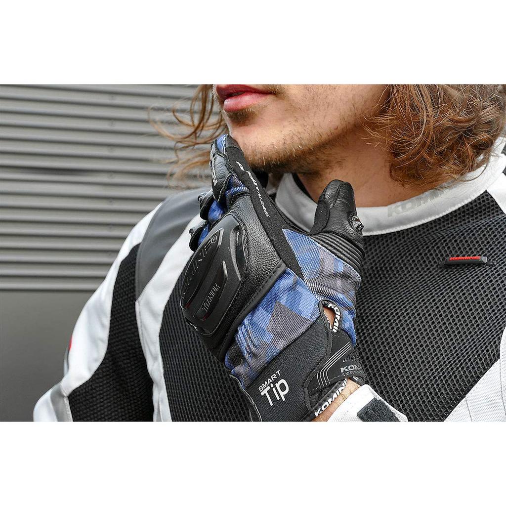 Komine Motorcycle Titanium Mesh Plaid Protective Mesh Titanium Gloves, Gloves, Navy, 2XL, GK-214 1166, Spring, Summer, Autumn, Material, Carbon,
