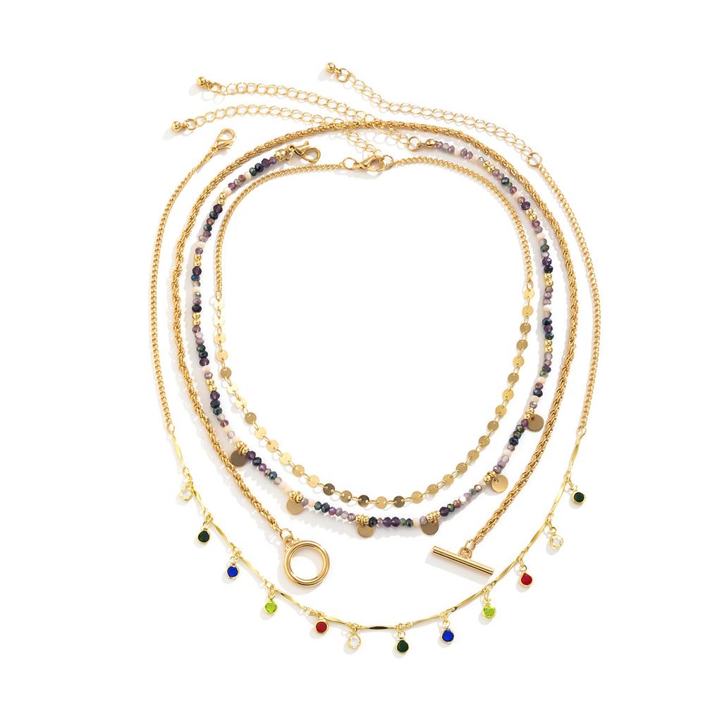 Accessories, Colorful Ethnic Pendants, Fringed Beaded Necklaces, Personalized Imitation Crystal Thin Chain Necklaces