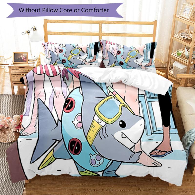 3pcs Jeff the Land Shark5 pattern bedding set duvet cover set includes duvet cover &pillowcases, perfect all season bedroom decoration & gift