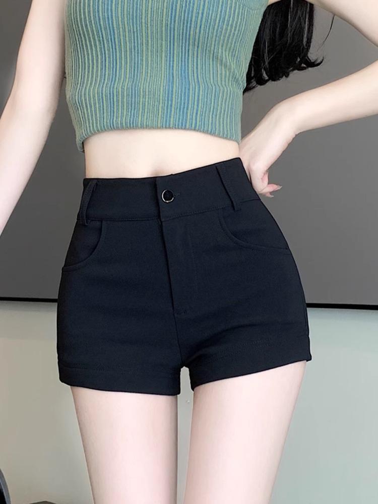 Черные шорты-костюм А-силуэта с высокой талией и эффектом похудения для женщин - Осенняя коллекция 2024