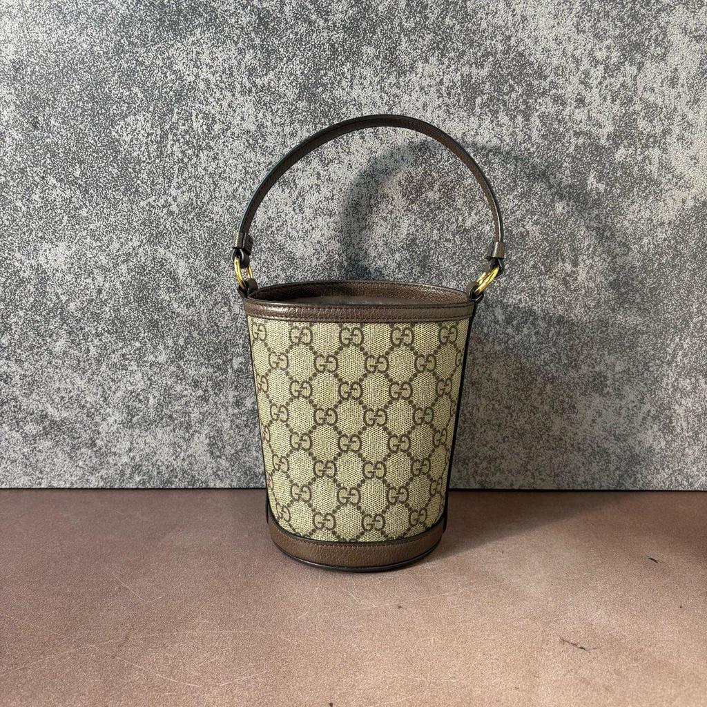 [Pre-Owned] Ophidia Adjustable Shoulder Strap Drawstring Closure Canvas And Leather Bucket Bag Mini - Excellent #1UXPN4E