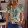 Повседневная свободная модная футболка с коротким рукавом и принтом на весну и лето для отдыха для женщин с V-образным вырезом