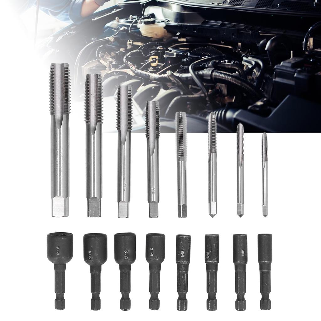 Tap Socket Set 1/4in Hex Shank Tap Socket Tap Socket Set Machine Lengthened Tapping Chuck 1/4in Hex Shank Steel Hand Tools