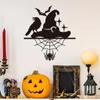 1pc Halloween Metal Wall Decor - Witch Hat with Spider Web, Bat & Crow Sign for Home Party