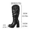 Мода Новые Однотонные Плиссированные Ленивый Стиль Черные Белые Ботфорты женские Сексуальные Высокие Каблуки 9,5 см Показ Моды Длинные Сапоги Размер 34-46