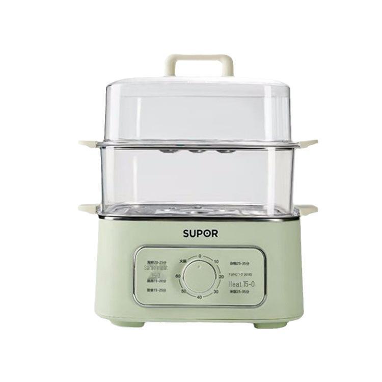 Трехуровневая электрическая пароварка Supor ZN23FK930 из нержавеющей стали с видимой решеткой и большой вместимостью.