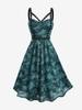Rosegal Plus Size Floral Leaf Printed Mesh Straps Cut Out Grommet A Line Vintage Ombre Tank Dress