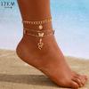 3Pcs Bohemian Multi-Layer Butterfly Snake Heart Pendant Anklet Fashion Beach Leg Chain Boho Jewelry Gift