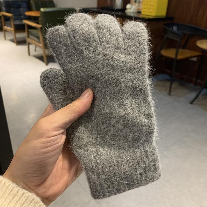 Женские и мужские кашемировые эластичные уличные перчатки с полным пальцем, теплые толстые зимние перчатки, варежки