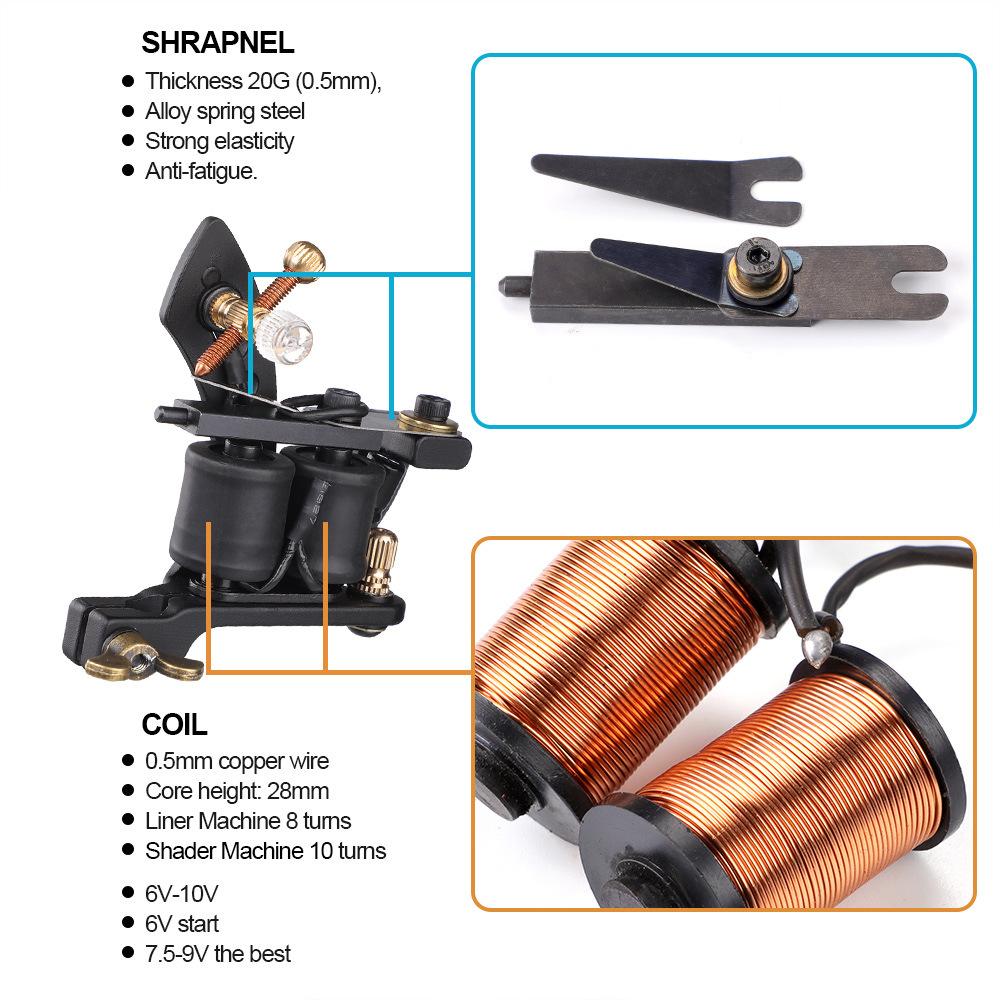 Coil Tattoo Machine for Liner Shader Tattoo Frame 8 Warp 10 Warp for Tattoo Trainer Beginner School