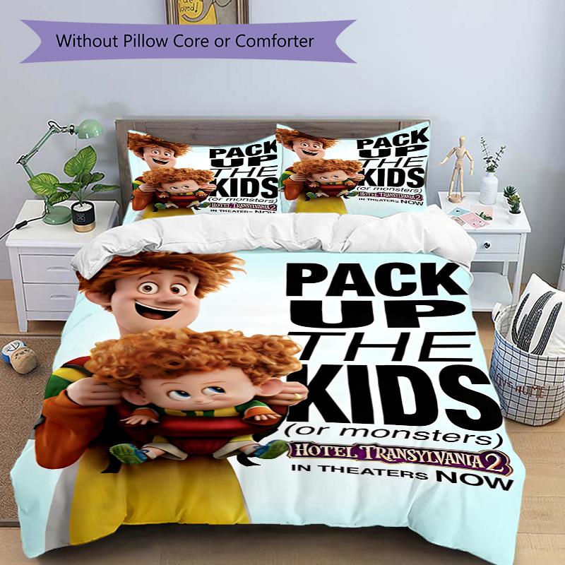 Pack Up The Kids Print 3Pcs Bedding Set,Duvet Cover with 2 Pillowcases Soft Microfiber Bedroom Decor