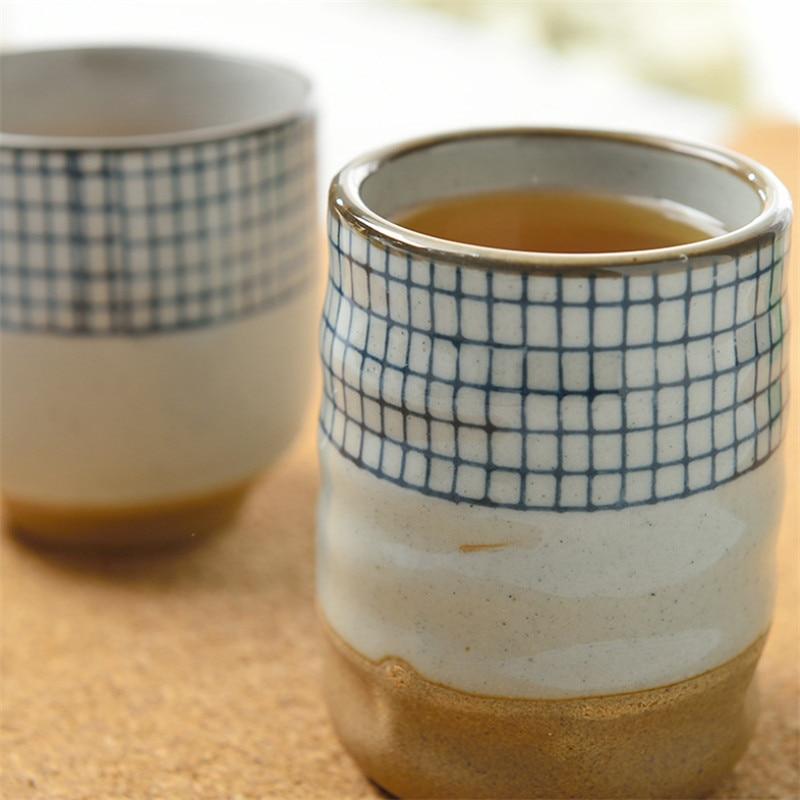 Керамическая чашка для супа в японском стиле, грубая керамика, ручная роспись, решетчатый узор, чайные чашки, креативные ретро чашки для вина, офисная посуда