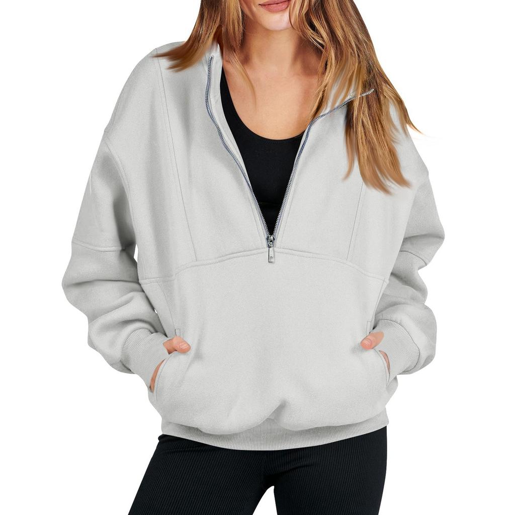 Женская модная однотонная повседневная толстовка с длинными рукавами и карманом на молнии