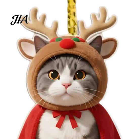 Durable Cat Themed Ornaments Christmas Ornament, 2D Flat Cartoon Acrylic Kitten Wearing Cape And Warm Atmosphere Hanging Hat Decoration for Tree, Car