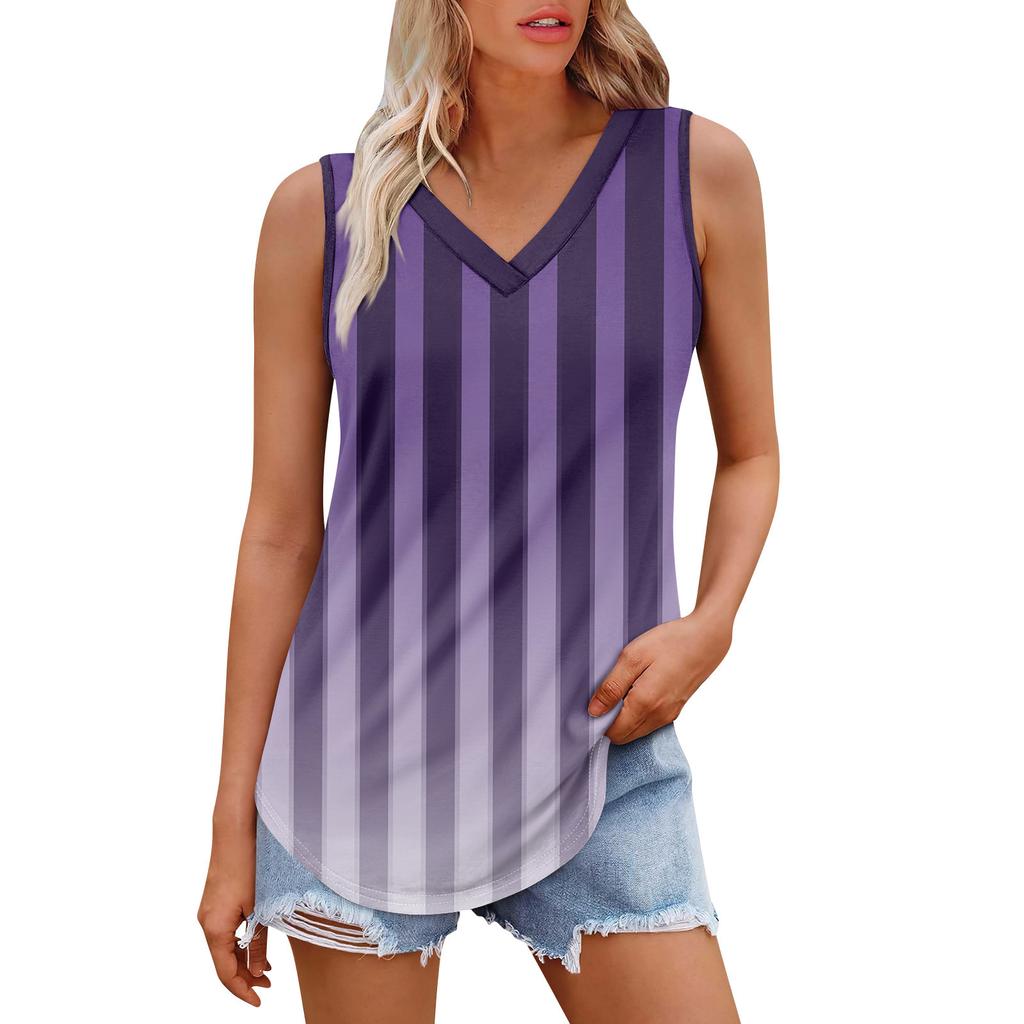 Женская майка с V-образным вырезом и принтом, повседневная майка, свободный крой, топы без рукавов, струящиеся