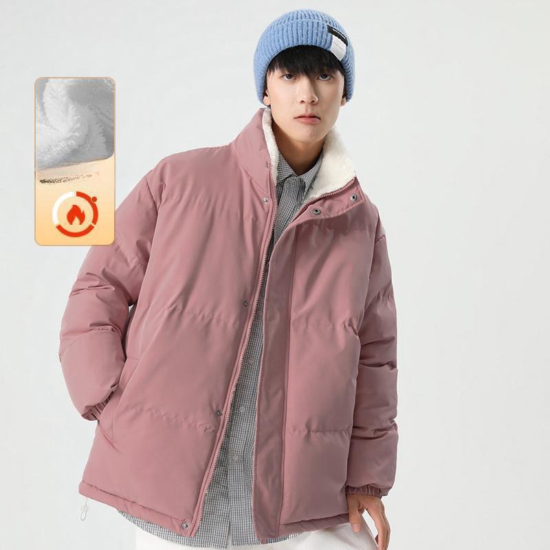 Мужское зимнее утолщенное бархатное хлопковое пальто из овечьей шерсти, однотонная куртка со стойкой, для мужчин и женщин, для подростков, свободная, парная, модный бренд