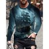 Mountain Water Ship Pattern T-Shirt For Men Chinese Buddha 3D Printed Tees Casual Long Sleeves Unisex T Shirts Loose O-Neck Tops