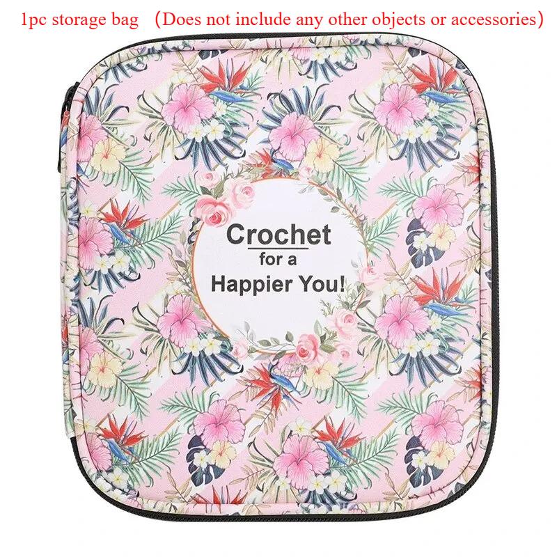 1pc Floral Hand Knitting Kit Crochet Hook Zip Waterproof Storage Bag DIY Printing Storage Bag Jumper Needle Set Storage Bag