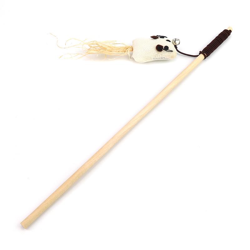 Cat Teaser Toy: Wooden Pole with Feather, Bell, and Mouse for Interactive Self-Entertainment