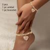 2 Pcs Luxury Design Glitter Rhinestone Heart Love Anklet and Bracelet Set for Women's Birthday Parties Weddings Anniversaries Jewelry Gifts