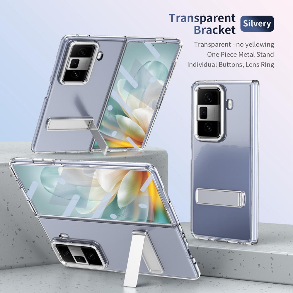 KEYSION Прозрачный чехол для Huawei HONOR Magic Vs3 Hard PC Metal Kickstand Противоударный чехол для телефона со стеклянным защитным экраном