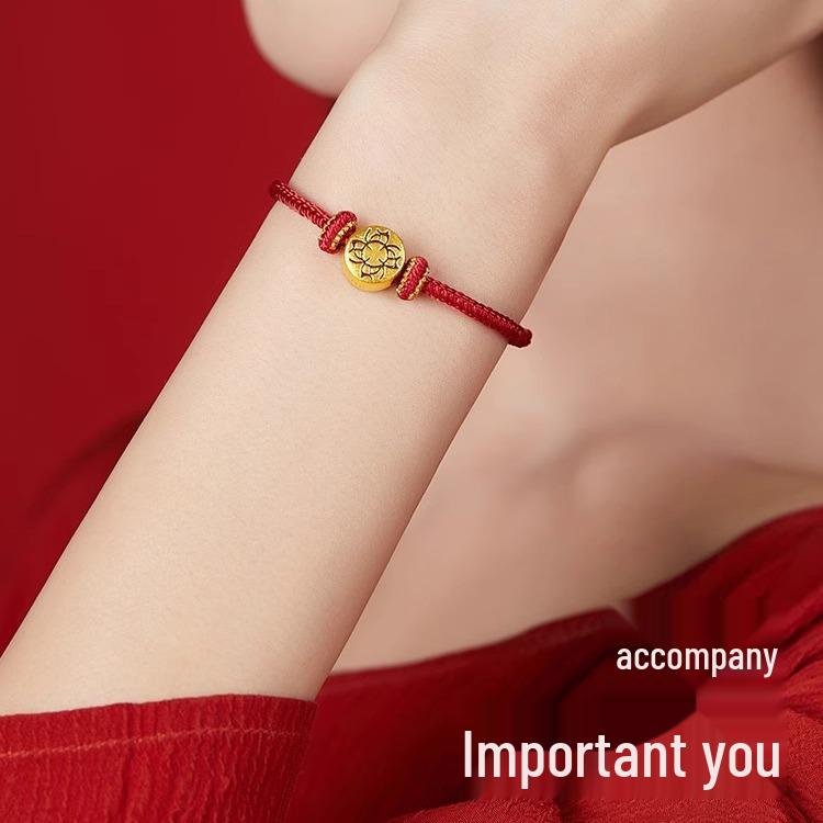 Браслет из бисера, золотой, знак зодиака года, красный, ручной работы, на веревочке